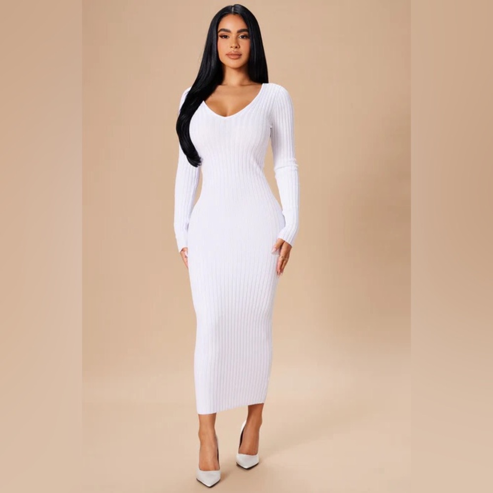 Fashion Nova White Long Sleeve Dress